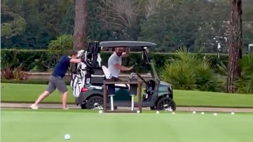 Ian Poulter mocks Tyrrell Hatton as his golf cart RUNS OUT of battery